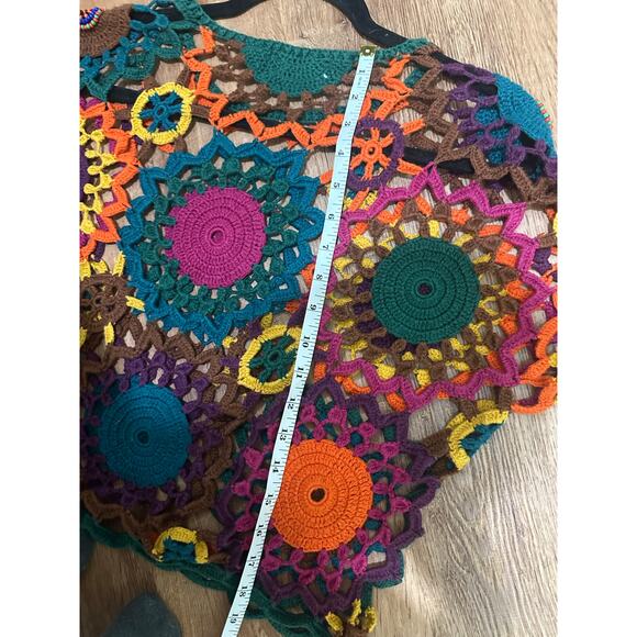Vintage Crochet Colorful Beaded Knit Layering Sweater Floral by MY One Sz - Picture 5 of 6